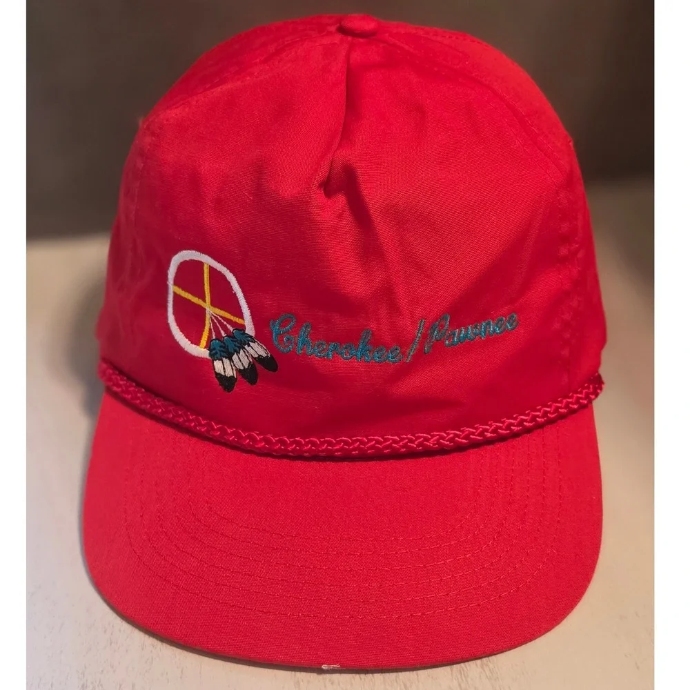 Vintage Cherokee Pawnee Embroidered Red Rope Adjustable Hat Cap Mens OSFM